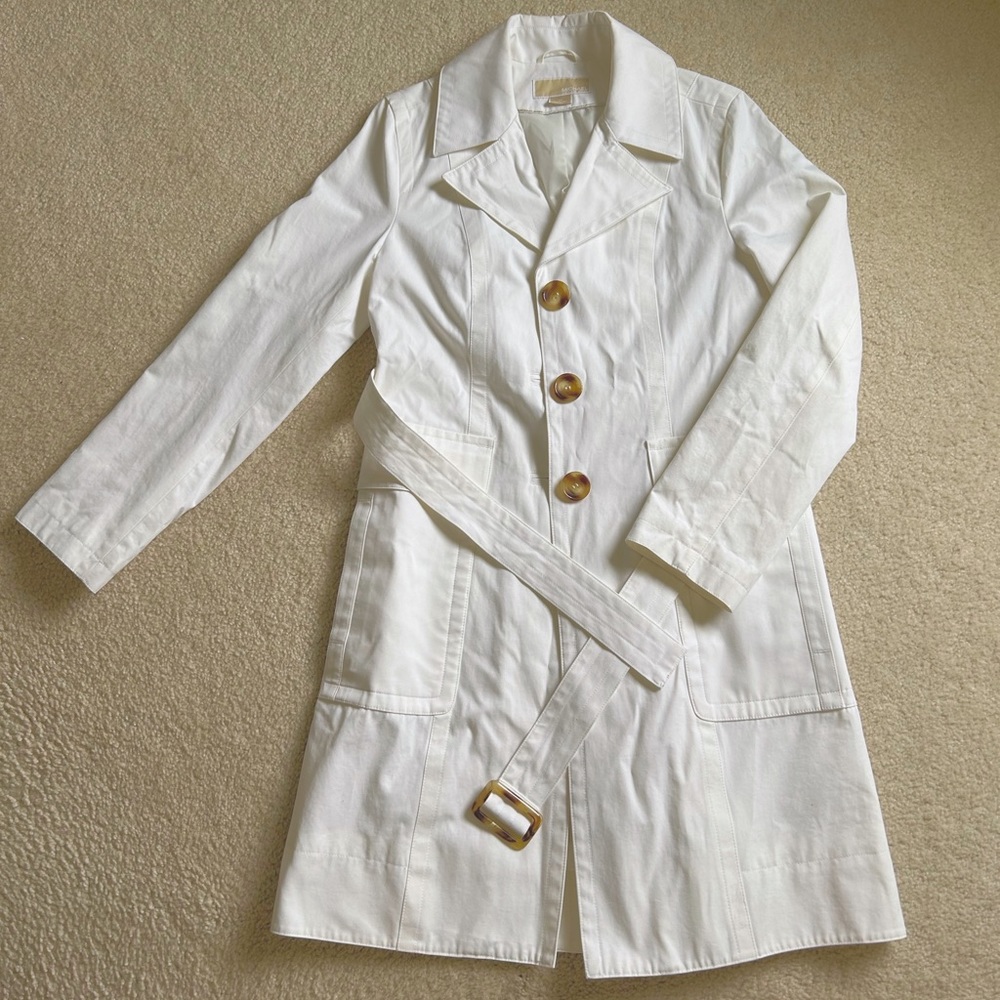 MICHAEL Michael Kors long white trench coat with deep pockets. Size small